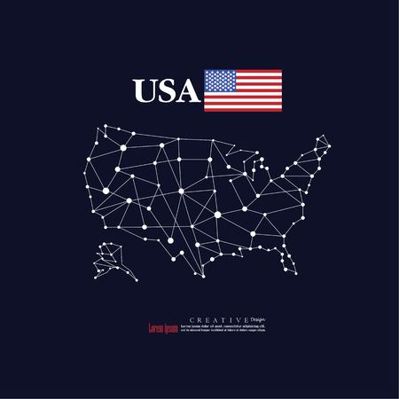 Outline map of United States of America with nation flag. vector illustration.のイラスト素材