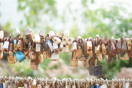 CHANTABURI, THAILAND- MAY 19, 2017: Love Locks on the bridge railing,CHANTABURI,THAILANDの写真素材