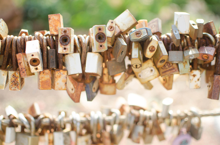 CHANTABURI, THAILAND- MAY 19, 2017: Love Locks on the bridge railing,CHANTABURI,THAILAND