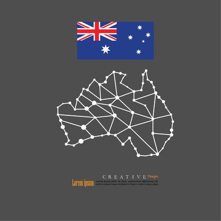 outline map of australia with nation flag.vector illustration.のイラスト素材