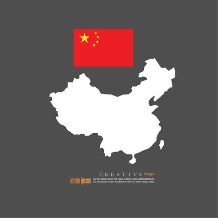 outline map of china  with nation flag.vector illustration.のイラスト素材