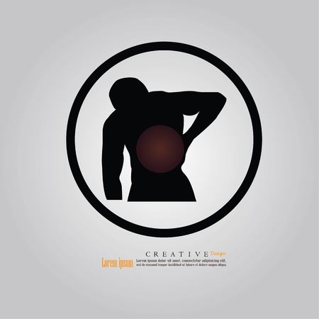 anatomy with pain point. man having pain at back. vector illustration.のイラスト素材