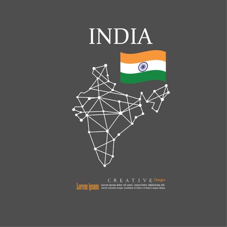 outline map of  India  with nation flag.vector illustration.のイラスト素材