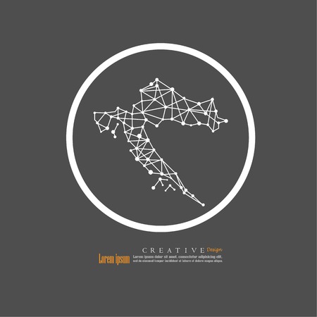 Graphical design with dots outlines drawing of a map of  Croatia inside a white circle, isolated vector illustration.のイラスト素材