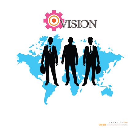 A businessman with vision word on world map background.のイラスト素材