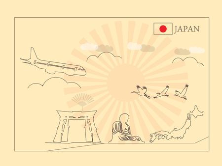 Discover Japan and Japanese culture. Travel Japan concept with Japan landmarks. vector illustration.のイラスト素材