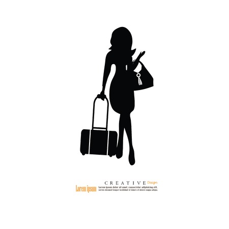 woman with suitcase.stewardesses  icon.travel concept.vector illustration.のイラスト素材