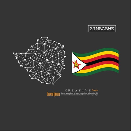 Outline map of Zimbabwe with nation flag.vector illustration.のイラスト素材