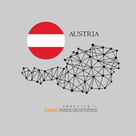 outline map of  Austria  with nation flag.vector illustration.のイラスト素材