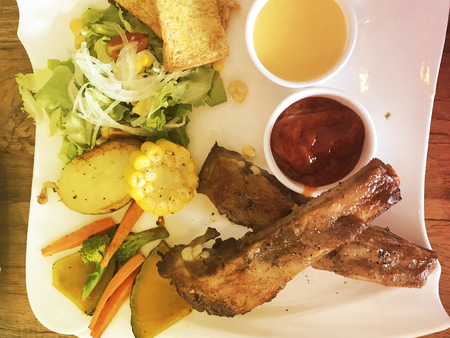 Roasted pork steak in a dish. Roasted pork steak in a dish.
