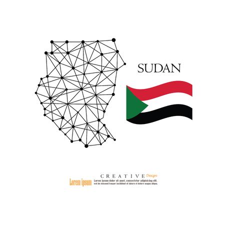 outline map of  Sudan with nation flag.vector illustration.のイラスト素材
