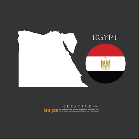 Outline map of Egypt with nation flag vector illustration.のイラスト素材