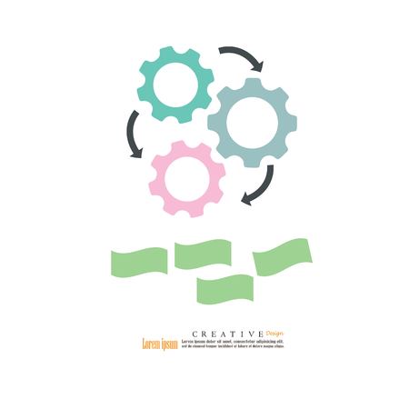 Financial business  concept illustration with colorful gears and money bill.のイラスト素材