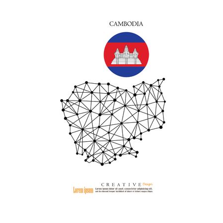 Outline map of Cambodia with nation flag vector illustration.のイラスト素材