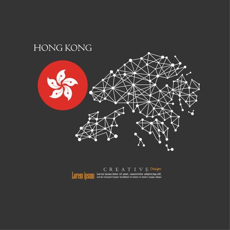 outline map of Hong Kong  with nation flag.vector illustration.のイラスト素材