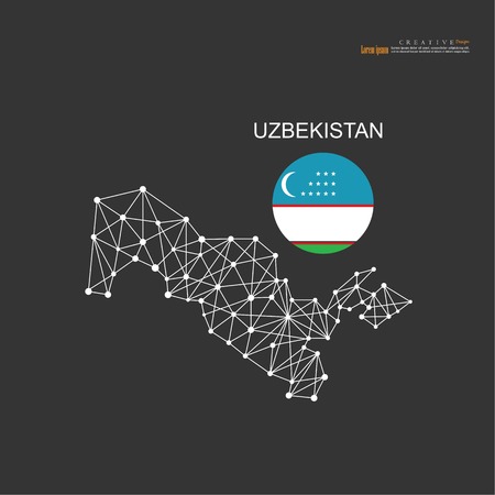 Outline map of Uzbekistan with nation flag vector illustration.のイラスト素材