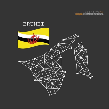 Outline map of Brunei with national flag vector illustration.のイラスト素材