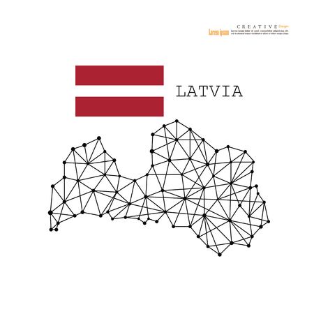 outline map of  Latvia  with nation flag.vector illustration.のイラスト素材