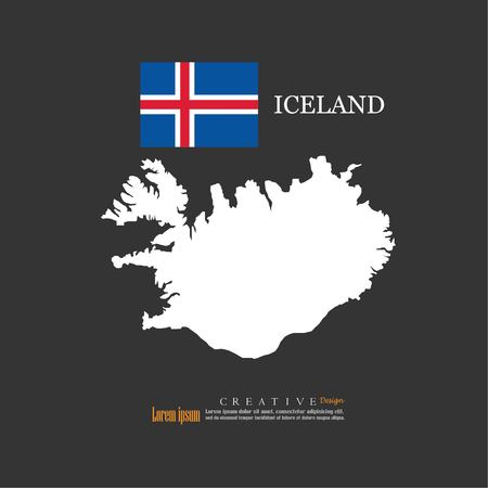 Outline map of Iceland with nation flag vector illustration.のイラスト素材