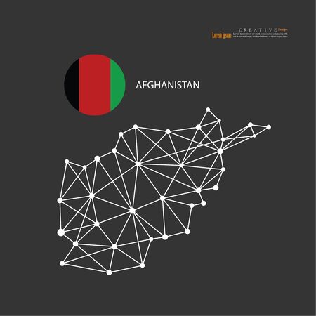 outline map of Afghanistan  with nation flag.vector illustration.のイラスト素材
