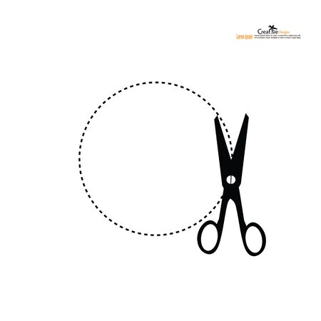 Scissors with cut lines. Vector illustration.のイラスト素材