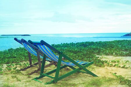 Empty deck chair at the beach during a summer vacation in Thailand â imageの写真素材