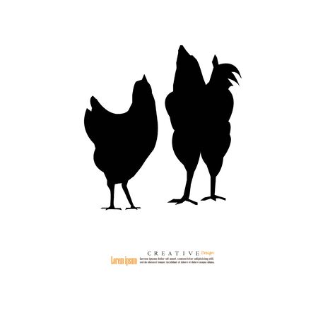 Vector black silhouette of chicken isolated on white background.vector illustration.のイラスト素材