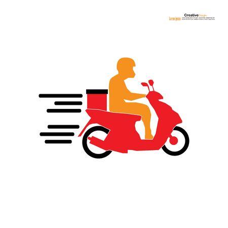 Shipping fast delivery man riding motorcycle icon symbol, Pictogram flat design for apps and websites, Isolated on white background.Vector illustration.のイラスト素材