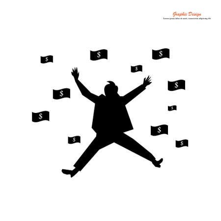 Rich businessman in suit jumping with dollar bills.financial concept.vector illustration.のイラスト素材