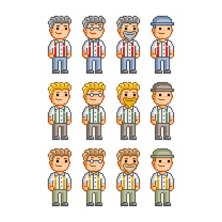 Pixel art collection of different characters for businessのイラスト素材