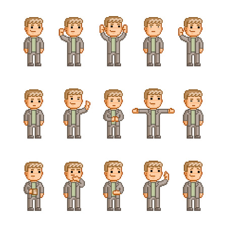 Pixel art collection of different emotions and actionsのイラスト素材