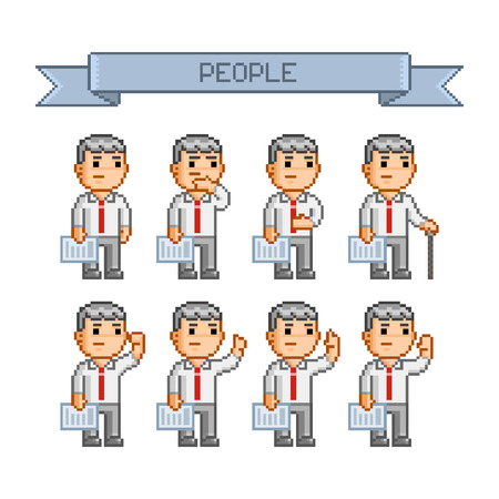 Pixel art collection retro for business Funny people Vectorのイラスト素材