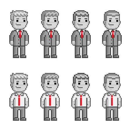 Pixel art people in red ties Funny peopleのイラスト素材