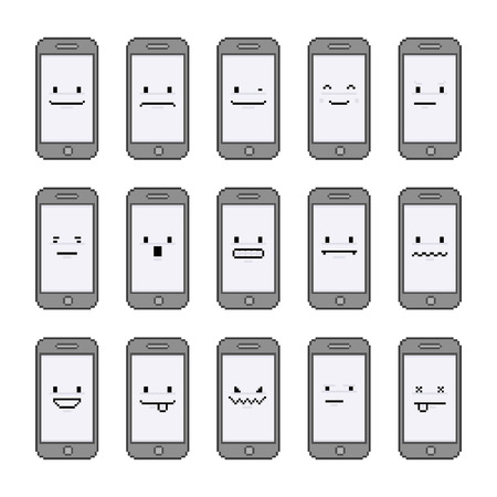 Pixel art collection funny smart phones Vectorのイラスト素材