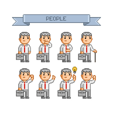 Pixel art collection for business Funny people Vectorのイラスト素材