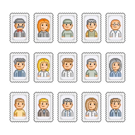 Pixel art stamps and people Funny peopleのイラスト素材