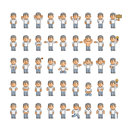 Vector pixel art emotions and actions of peopleのイラスト素材