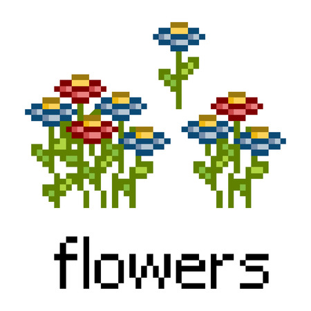 Pixel art set flowers for game and designのイラスト素材