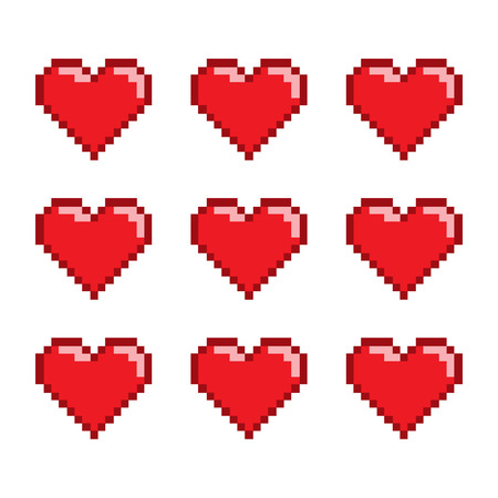 Pixel art set hearts for game and designのイラスト素材