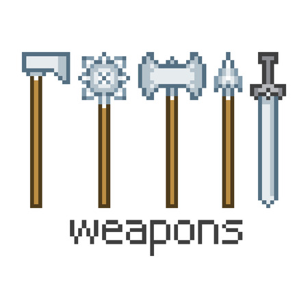 Vector pixel art weapons for game and designのイラスト素材