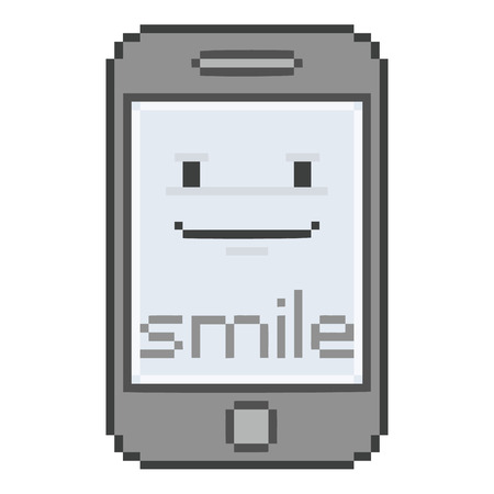 Pixel art smiling smartphone for games and designのイラスト素材
