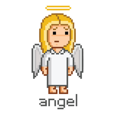 Pixel art girl angel for games and designのイラスト素材