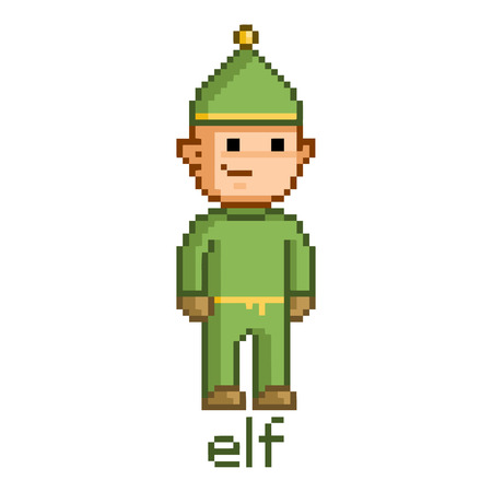 Pixel art funny elf Pixel art house for games and designのイラスト素材