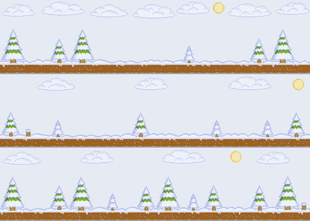 Vector pixel art winter day background for video games and web designのイラスト素材