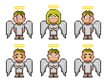 Pixel angels for video game and design 8 bitのイラスト素材