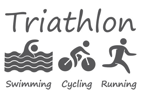 Silhouettes figures triathlon athletes. Swimming, cycling and running vector symbols.のイラスト素材