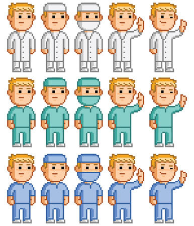 Pixel set of doctors, surgeons and medical staffのイラスト素材