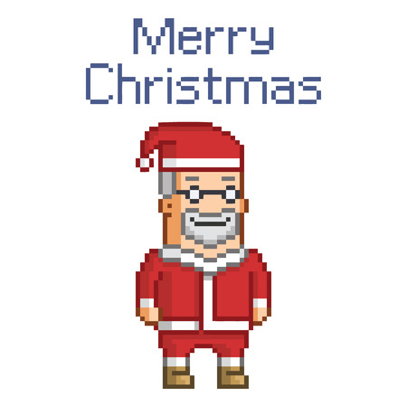 Pixel art Santa Claus and Christmas Greetingsのイラスト素材