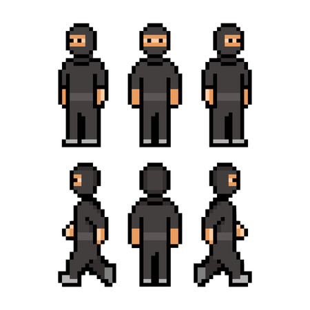 Pixel art funny black ninja for gamesのイラスト素材