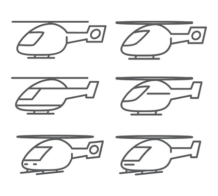 Outline helicopter icons set. Linear transport symbolsのイラスト素材